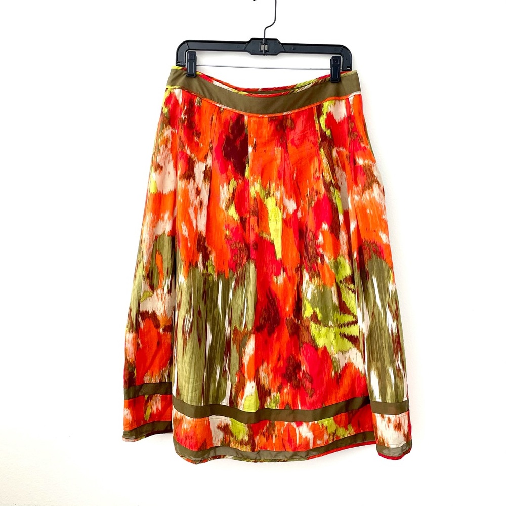 Floral ikat long midi cotton skirt